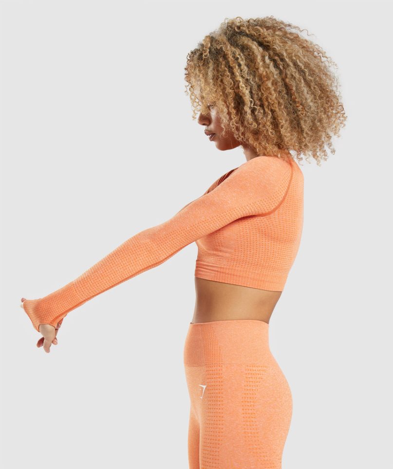 Women's Gymshark Vital Seamless 2.0 Long Sleeve Cropped Tops Orange | NZ 8KYDLI